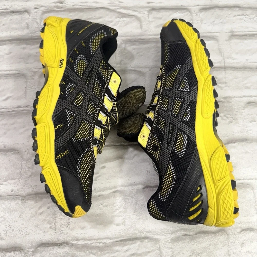 Asics Gel Trail Attack 7 Yellow/Black Trail Running Shoes Trainers Mens Sz 12.5